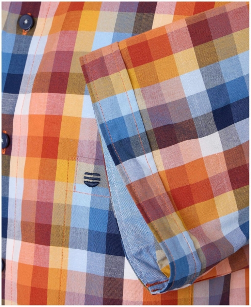 REDMOND Kurzarmhemd orange multicolor Karo Casual Comfort Fit